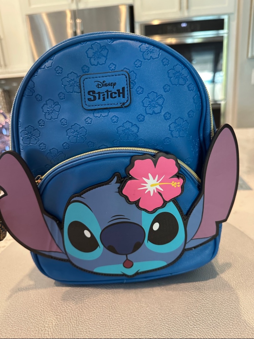 Disney Blue Stitch Mini Backpack with Pink Hibiscus Accent NWT